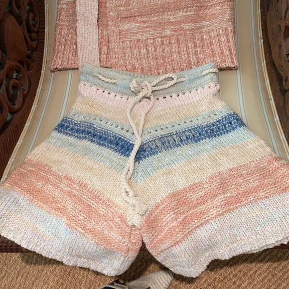 FREE PEOPLE SOUTHWEST SWEATER SET COTTON CROCHET KNIT IN SUNSET COMBO SIZE L - Picture 10 of 16
